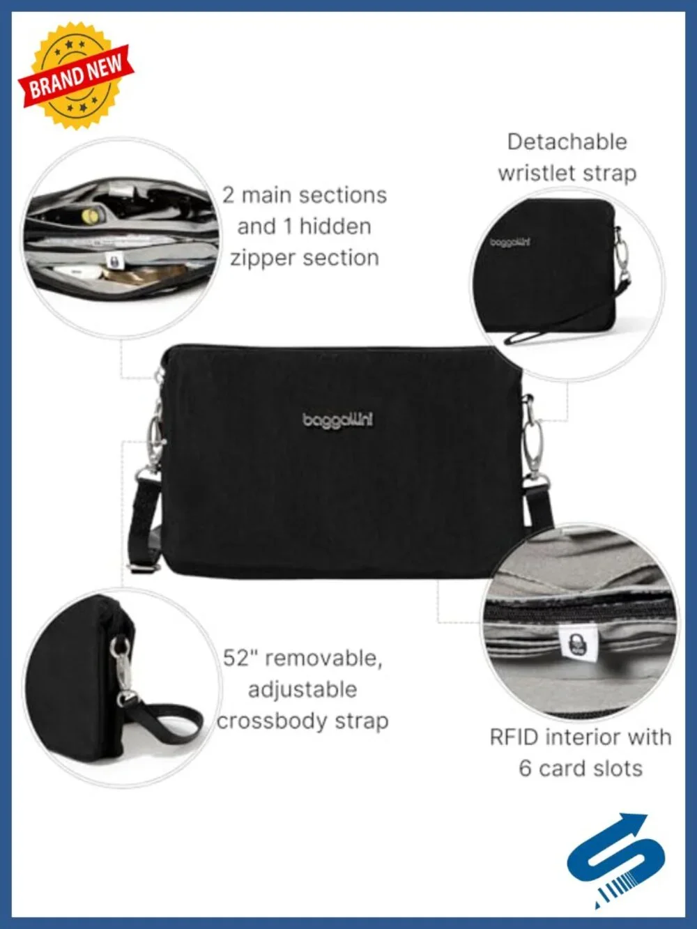 Convertible RFID Wristlet Crossbody Bag - Phone Pocket, Machine Washable